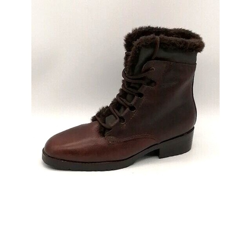 Danexx Boots Womens Tigress Brown 6.5 Ankle Bootie Shoe Leather Faux Fur Trim